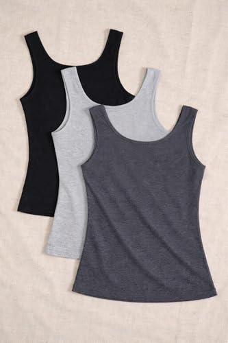 Image of Women's 1x1 Rib Cotton Stretch Tank Top Sleeveless Basic Vest Pack of 3