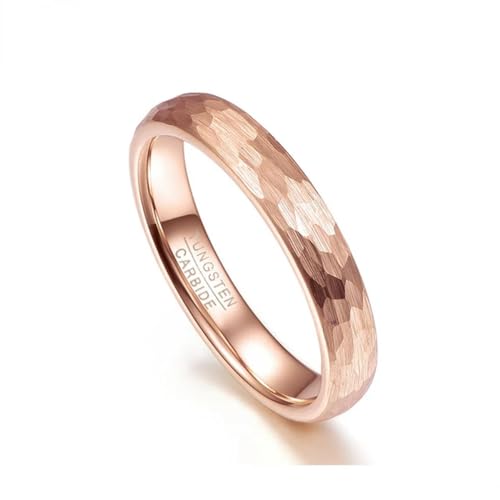 YAHOYA Bague en tungstène 6mm 4mm martelé Bague en carbure de tungstène Finition brossée Bande de Mariage plaquée Or Rose pour Hommes Femmes