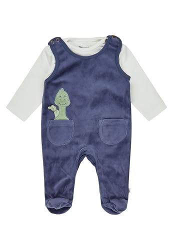 Sterntaler Strampler Set Rexi - Baby Strampler aus Nicki mit Dino Rexi Applikation - Langarm Shirt Jersey - Drucknöpfe im Schritt - bequemer Jungen Zweiteiler ab Geburt - blau, Größe 62