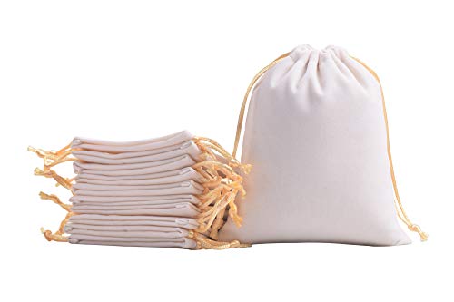 Sansam 50pcs Small Cream Drawstrings Velvet Bags for Jewelry, Gift, Wedding Favors, Candy Bags, Party Favors, 2.8x3.6''