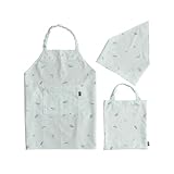 プッパプーポ エプロン 子供用 3点セット キッズ 三角巾 袋 撥水 収納バッグ (01恐竜×アクア, S)