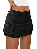 LILLUSORY Women Mini Skirt Skort Denim Jean 2026 Spring Summer y2k Cute Clothes Going Out Club Concert Outfit Western Cowgirls Trendy Fashion Sexy Short Teen Girls Cargo Black M