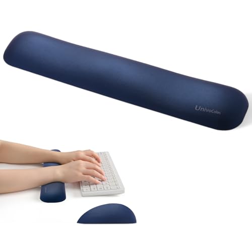Image of UnivoColors Design-Medium Wave Keyboard Wrist Rest of Medium, Artificial Sheepskin+Memory Foam+Ergonomic+Anti-Slip Gel, Resilience Support During Work and Gaming,Keyboard Accessory,Navy