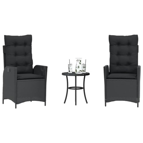 Ensemble de meubles de jardin 3 pièces en polyrotin noir design compact