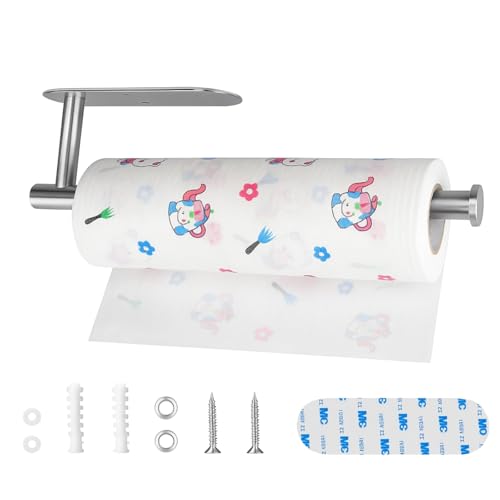 Sitara Kitchen Roll Holder, Self-Adhesive or Perforated Paper Towel Holder for Bathroom and Kitchen Accessories, Under Cupboard Kitchen Roll Holder, 304 Stainless Steel (Silver)