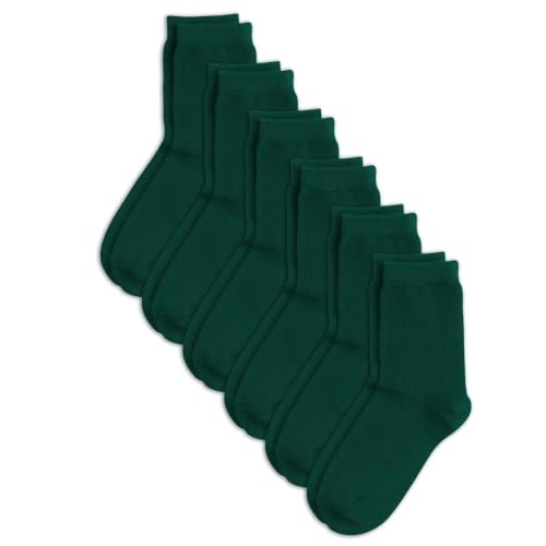 Calcetines Escolares Cortos de Deporte para Niños Niñas Infantiles, Calcetines de Algodón Uniforme Unisex Pack de 6 Pares (FR/ES, Números, 18, 23, Verde)