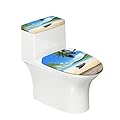 Vanideaoty Toilet Seat Covers Set Toilet Seat and Tank Lid Covers for Bathroom 2 Set Round for Bathroom Set Round Oval Warm Decoration, Beach Coconut Tree