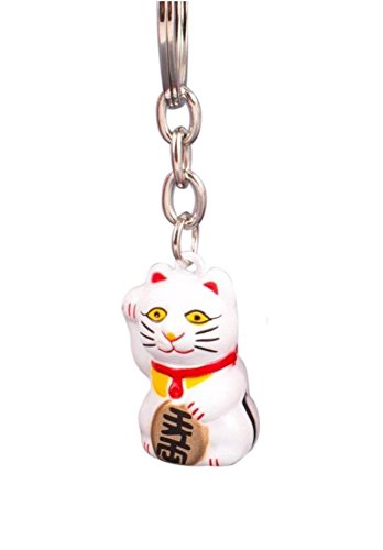 Preisvergleich Produktbild Pamai Pai® Schlüsselanhänger Weiß Glückskatze Maneki Neko Winkekatze Katze Glück Anhänger