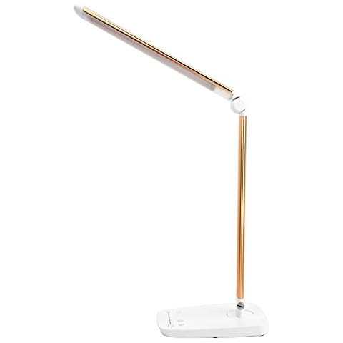 Dimmable LED Desk Lamp with USB Charging Port, Lichamp Touch Control Foldable Gooseneck Free Rotation Adjustable Eye Care Table Lamp, Bedside Reading Light with UL AC Adapter (Gold) Cover