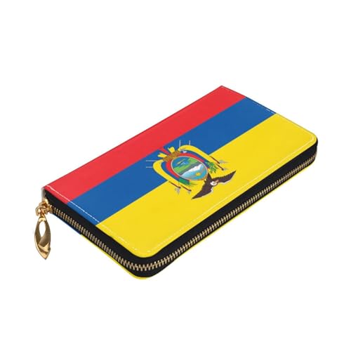 Leather Women Wallets, Long Credit Card Holder, Flag of Ecuador Print Billfold Clutch & Travel Purse Large Capacity3