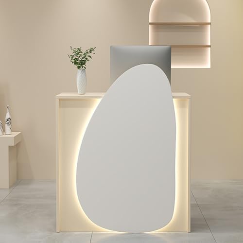 Mesa de recepción con Cerradura Cajones,Mostrador Recepcion Pequeño con luz,Moderno Simple Tienda de conveniencia Hotel Small Bar Beauty Salon Ropa Tienda Casajera(White light yellow,60/23.6in)