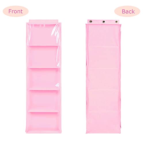 Stuffed Animal Organizer, Hanging Over The Door Stuffed Animal Organizer With 5 Clear Dust-Proof Pocket Organizer For Display Kid's Toys(Pink) #TOP6
