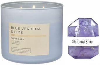 White Barn - Bath & Body Works- 3-Wick Scented Candle 14.5 OZ Burns 25-45 Hours with Diamond Soap Natural Blue Verbena & Lime