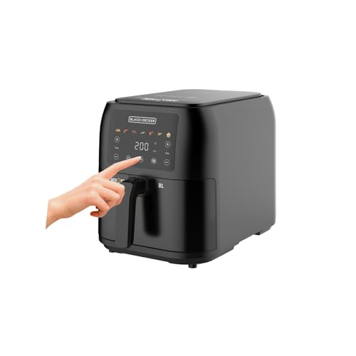 BLACK+DECKER Digital Air Fryer, 1700W, 8L Family-Sized Capacity, 7 Preset Functions, Rapid Air Convection for Healthy Frying, Adjustable Temperature 80-200°C, Easy Clean, Black - SAF80-B5