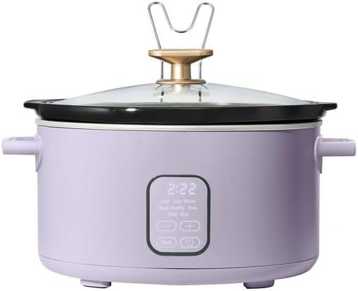 Nueva olla de cocción lenta programable B'eautiful de 6 cuartos, temporizador digital, olla extraíble, diseño fácil de limpiar, olla de cocción lenta de tamaño familiar para cocinar cómodamente todos los días de D'rew Barry'more (lavanda)