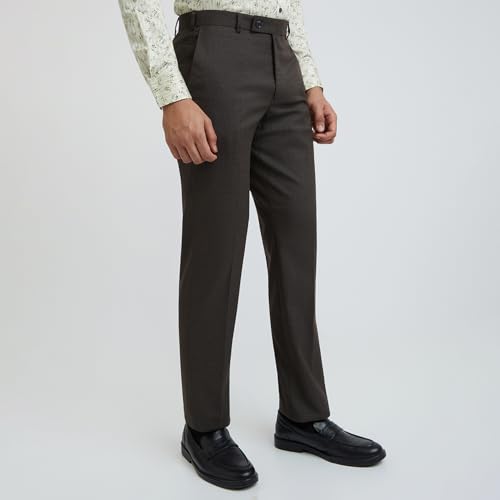 Image of Park Avenue Men's Mid Rise Structure Pattern Regular Fit Polyester Blend Flat Front Formal Trouser