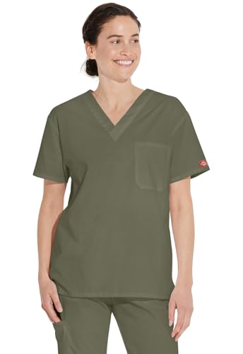 Image of Dickies EDS Signature Scrubs for Women and Scrubs for Men, Unisex One Pocket V-Neck Top in Soft Brushed Poplin 83706