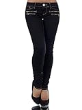Spitzen Verarbeitung Diva-Jeans L851 Damen Jeans Hose Hüfthose Damenjeans Hüftjeans Röhrenjeans Röhrenhose Röhre, Schwarz, 40
