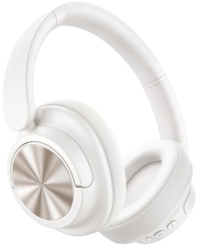 Image of Hybrid Active Noise Cancelling Headphones 120H Playtime Wireless Headphones Bluetooth 6.0 Over Ear Headphones With 6 ENC HD Call Mic Hi-Res 360 Spatial Audio Headphone for Travel Workout Bright White