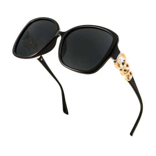 FEISEDY Womens Fashion Sunglasses Oversized Square Frame with Pearl Sparkling Polarized UV Protection B2821