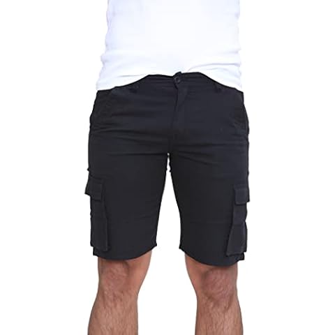 NEW MENS SMART COTTON SUMMER CHINO SHORT SHORTS COMBAT CASUAL CARGO POCKET SIZE[Black ,36" Waist] Cover
