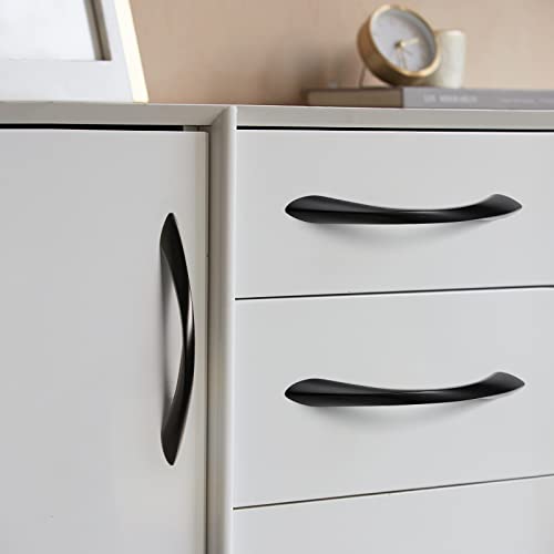 Image of Black Cabinet Pulls 5 Inch Arch Twisted Matte Black Handles Drawer Kitchen Cupboard Bathroom Dresser Cabinet Hardware Zinc Alloy 2 Pack