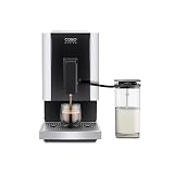 CASO Café Crema Touch, Design Kaffeevollautomat, inkl. Schlauch und Milchtank, Kegelmahlwerk stufenlos einstellbar, sofort startbereit, alle Kaffeespezialitäten per Touch, Schwarz, Edelstahl