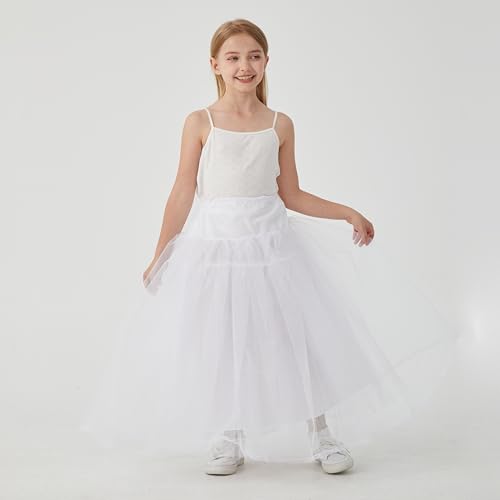 Girls Long A-line Tulle Lace Underskirt Hoopless Petticoat Slips (31.4 inches)2