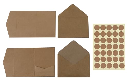 50 Pocketfold blanko Kraft-Papier Karten inkl. Briefumschläge ... Pocketfold bereits VORGEKLEBT, kein kleben mehr erforderlich