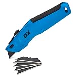 OX Pro Retractable Utility Knife Including 5 SK5 Double Sided Blades with Storage, Heavy-Duty Metal Body, Ergonomic Handle, Quick-Release Blade Change, OX-P225901