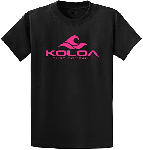 Joe's USA Koloa Surf Classic Wave Logo Heavy Cotton T-Shirt-XL-Black/Pink