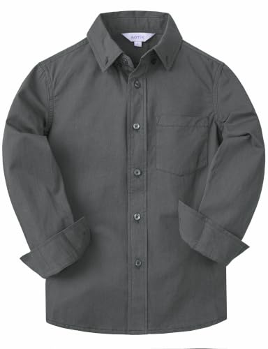 AOTIK Boys Grey Button Down Shirt Long Sleeve Casual Cotton Dress Shirts 6