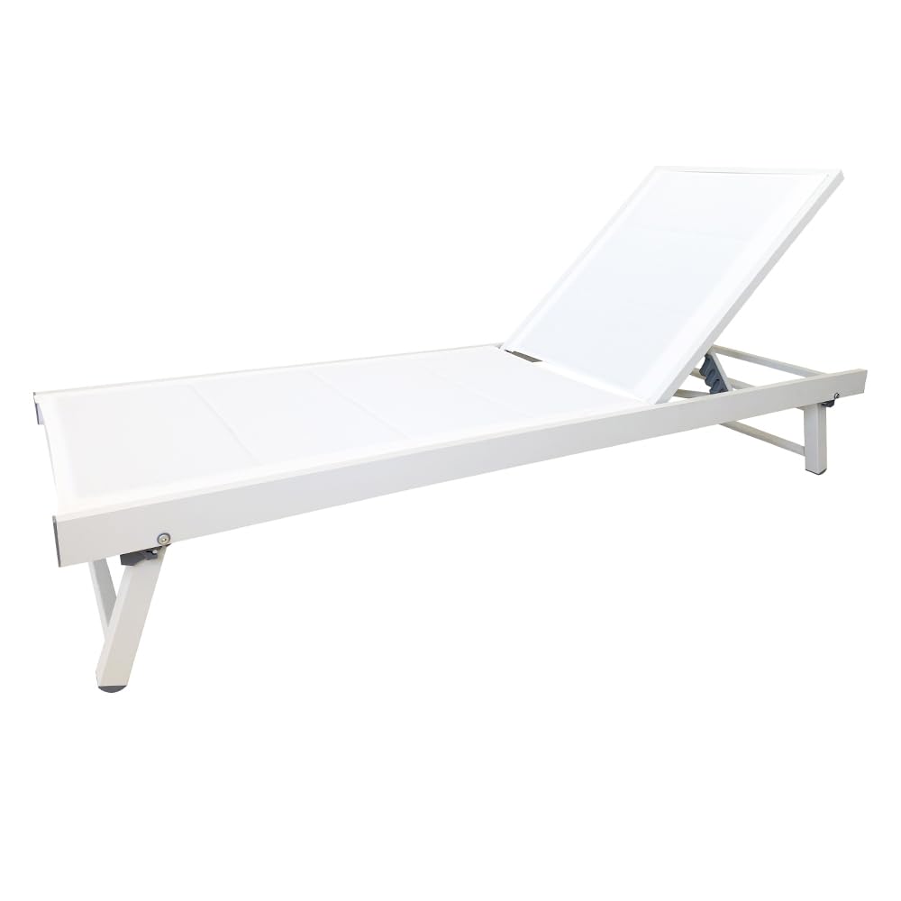 TEMPO STYLE - Tumbona reclinable Tenerife | de aluminio y textileno transpirable | Respaldo reclinable en 5 posiciones | para jardín y exterior | 188 x 63,5 x 30,5 cm | blanco