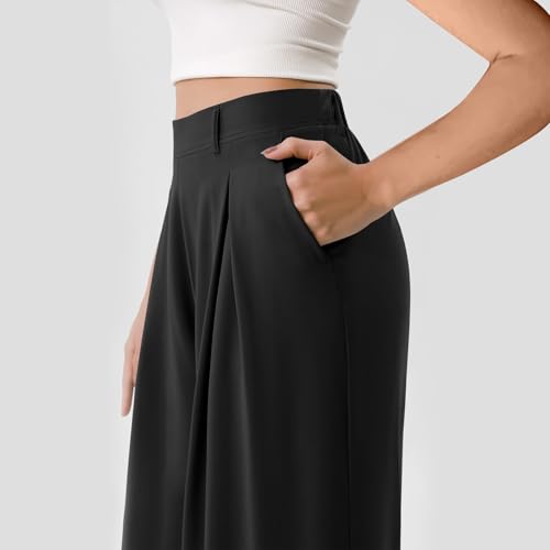 Plus Size Dress Pants for Women Stretch High Waisted Wide Leg Pants Business Casual Slacks Trousers Pants with Pocket3