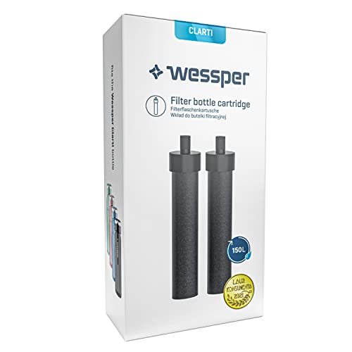 Wessper Clarti Filtr do Wody, 2-pak Filtr do Butelek Tritanowych do Picia Wessper Redukuje Chlor, Mikrocząsteczki i Inne Substancje Zakłócające Smak w Wodzie Kranowej