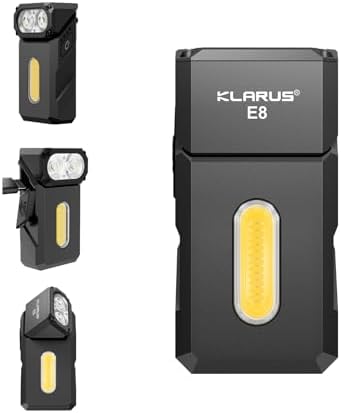klarus E8 EDC Wiederaufladbare Taschenlampe, 1000 Lumen helles Dreifach-Lichtsystem, 180° schwenkbarer Kopf, kompaktes Ganzmetall-Design mit Magnet und Taschenclip, IPX6 wasserdich