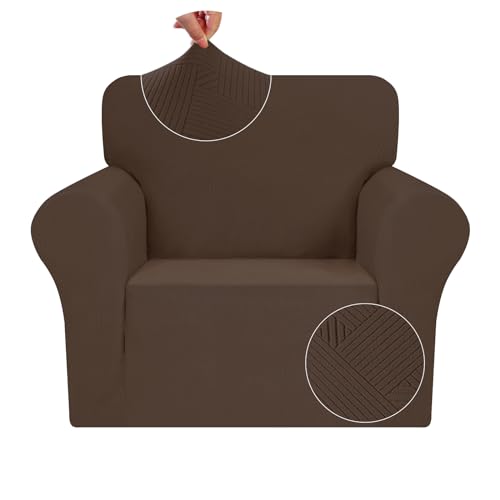 JIVINER Chair Cover for Living Room, 1 Piece Armchair Sofa Slipcovers Stretch Pet Friendly Couch Furniture Protector Covers with Elastic Bottom (Chair, Coffee)