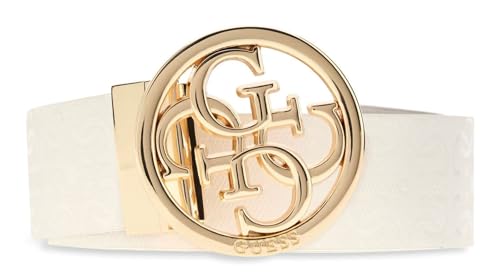 Ceinture réversible GUESS Stacey bicolore blanc et beige avec boucle rotative raccourcissable