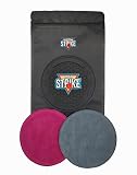 MMSTRIKE 2x Bowling Shammy Leather Pad+Black GripFlex Rubber Base Disc-Hook & Loop System.Oil Removal & Surface Sanding. Replaceable Bowling Shammies (Pink + light gray leather shammies)