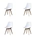 Set di 4 Sedie Sala da Pranzo, Design Nordico Sedie con gambe in rovere massiccio e cuscini in similpelle (Bianca)