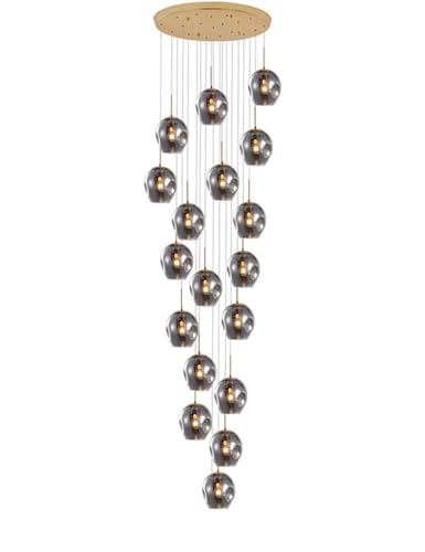 GONGKAI Lámpara Colgante de Lujo con 18 Bolas de Cristal LED, lámpara Colgante para escaleras, Luces Colgantes largas Creativas, lámparas de araña de Lujo de Longitud Ajustable, Luces de t