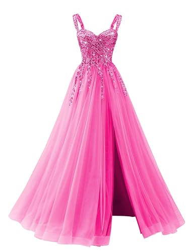 Rjer Tulle Long Prom Dress with Sparkly Sequins Lace Appliques A Line Evening Dress Ball Gowns with...
