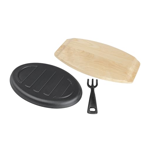 Lot45 807856 Cast Iron Fajita Sizzling Pan- 10In Hot Dish Sizzling Plate Serving Platter thumb #6