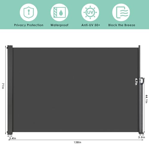 Liferun H038-2 138 Inch X 71 Inch Side Awning, Retractable Side Awning, Patio Retractable Side Screen Awning, Uv Resistant, Waterproof, Patio Privacy Screen thumb #1