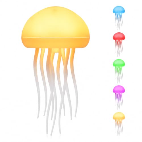 Image of Jellyfish Night Light, Rechargeable RGB Table Lamp with Warm Light & Color Changing Modes, USB Type-C Portable Bedside Lamp for Kids Bedroom, Home Decoration, Desk, Living Room & Gift