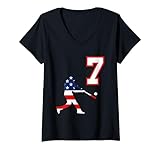 Photo Gallery donna giocatore di baseball numero 7 con bandiera americana usa maglietta con collo a v Photo Gallery donna giocatore di baseball numero 7 con bandiera americana usa maglietta con collo a v
