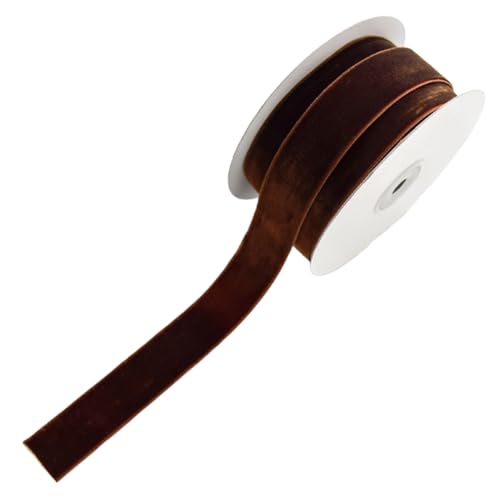 CABODYALS 2 Roll 20M 25mm Dark Brown Velvet Ribbon Copper Soft Vintage Single Sided Spool Silky Soild Fabric Ribbons Bundle Rolls for Sewing Making DIY Crafts Gift Wrapping Bouquets