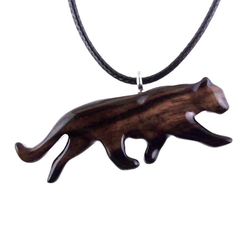 GatewayAlpha Panther Necklace, Wooden Jaguar Pendant, Handmade Totem Spirit Animal Jewelry for Men Women Hand Carved in Mun Ebony Exotic Wood