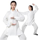 Women Chinese Traditional Cotton Linen Clothing Wudang Tai Chi Practice Martial Art Uniform Taoist Kung Fu(WHITE,XXS)