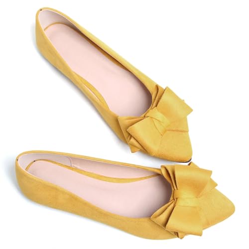 Image of TN TANGNEST Women's Flats Comfortable Dressy Slip On | Pointed Toe Bow Ballet Shoes, Business Casual Office Flats, Suede Flat Shoes